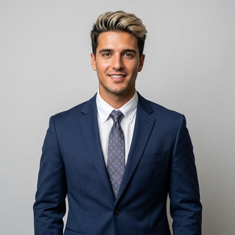 professional team-style headshot with clean studio lighting, wearing business attire, neutral light gray background, even skin tones, confident and welcoming expression, standardized corporate portrait format